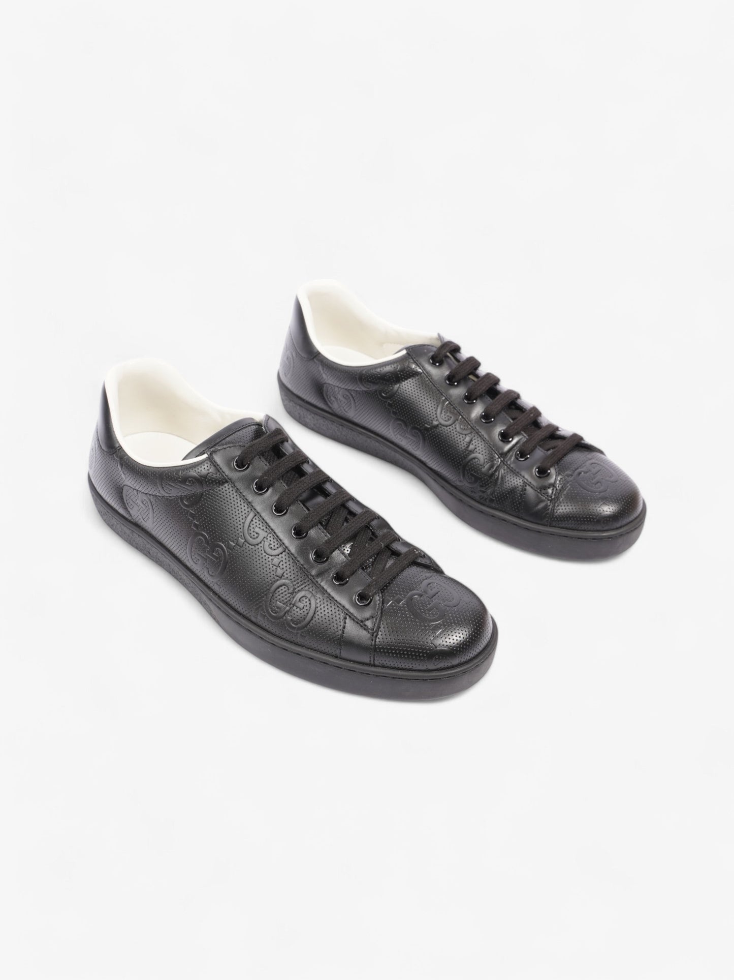 Gucci New Ace Embossed Sneakers Black Embossed Leather EU 42.5 UK 8.5