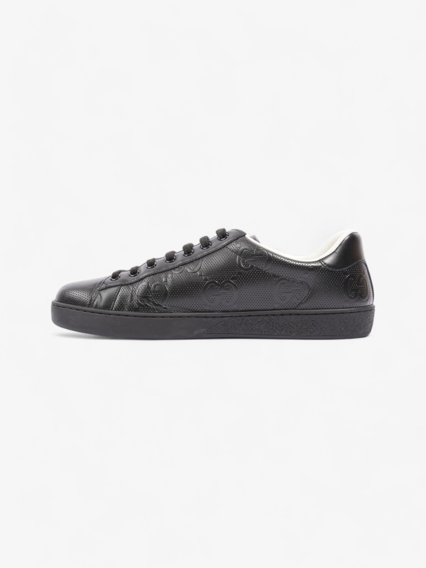 Gucci New Ace Embossed Sneakers Black Embossed Leather EU 42.5 UK 8.5
