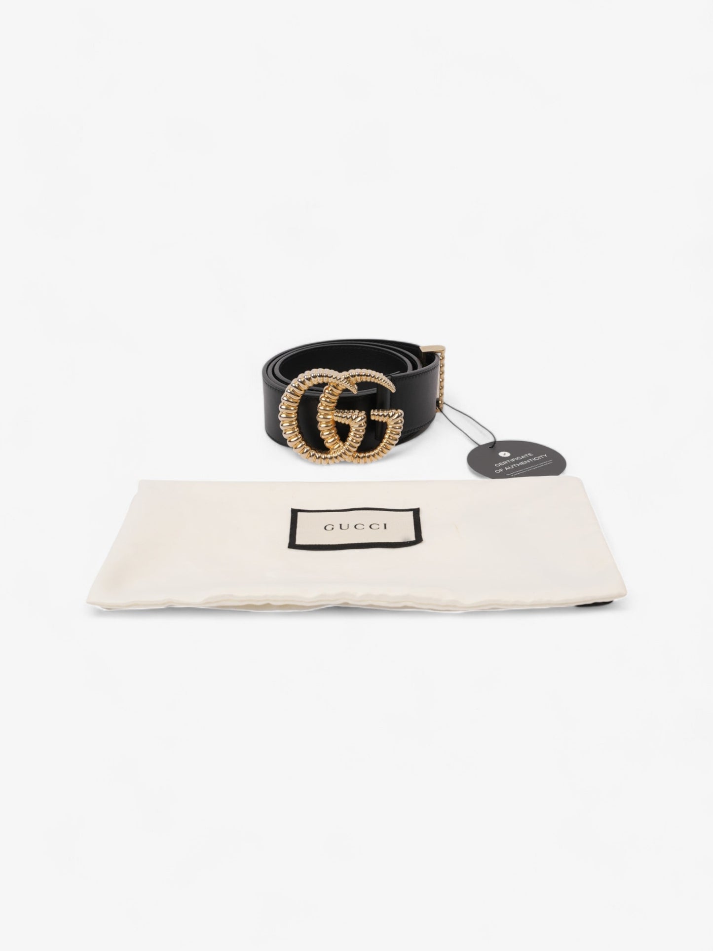 Gucci Double G Belt Black / Gold Leather 80cm / 32"