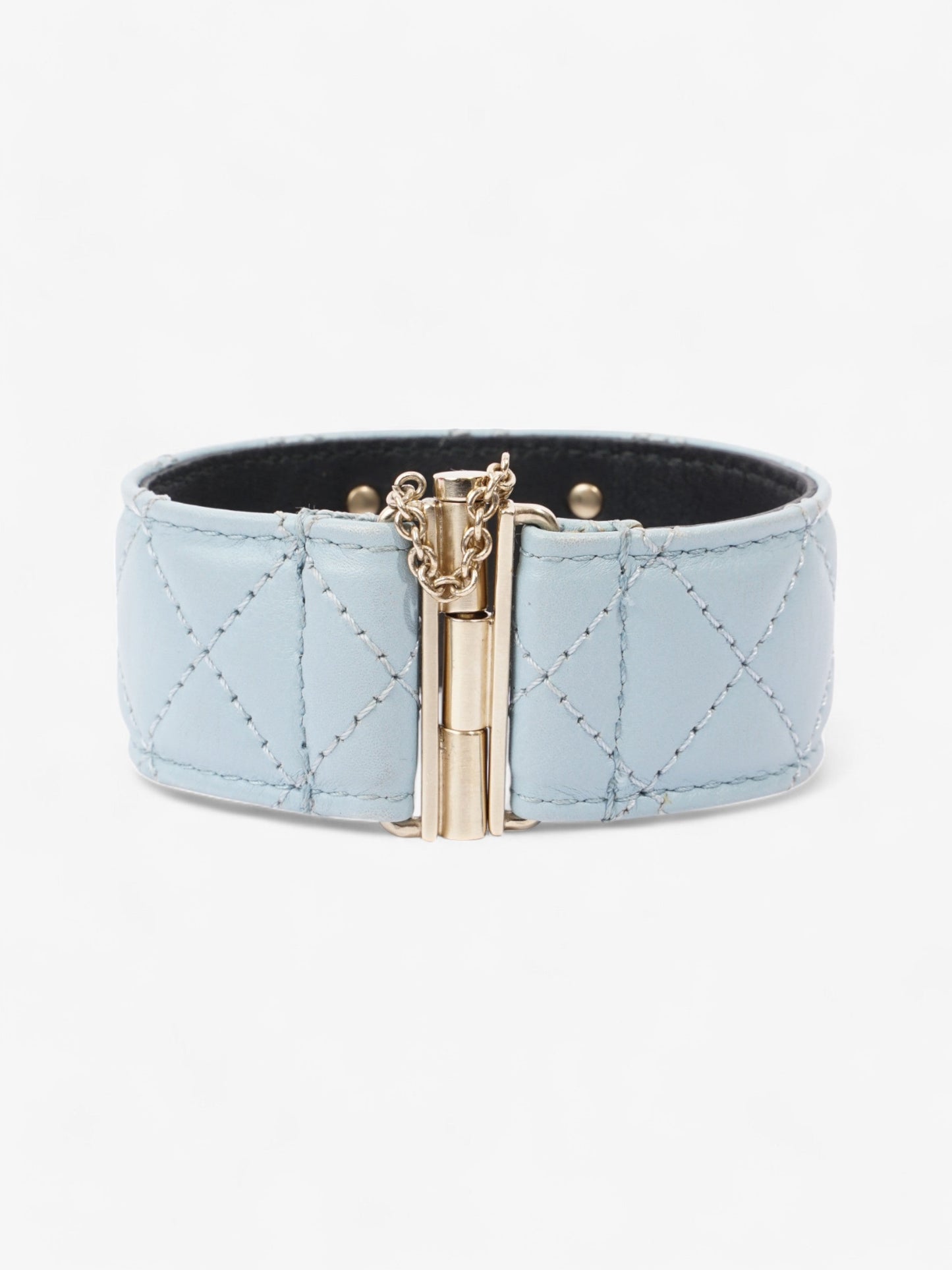 Chanel CC Pearl Cuff Bracelet Baby Blue / Light Gold Leather
