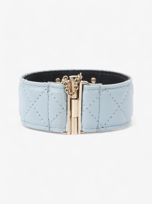 Chanel CC Pearl Cuff Bracelet Baby Blue / Light Gold Leather