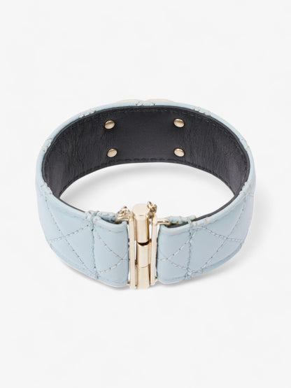 Chanel CC Pearl Cuff Bracelet Baby Blue / Light Gold Leather