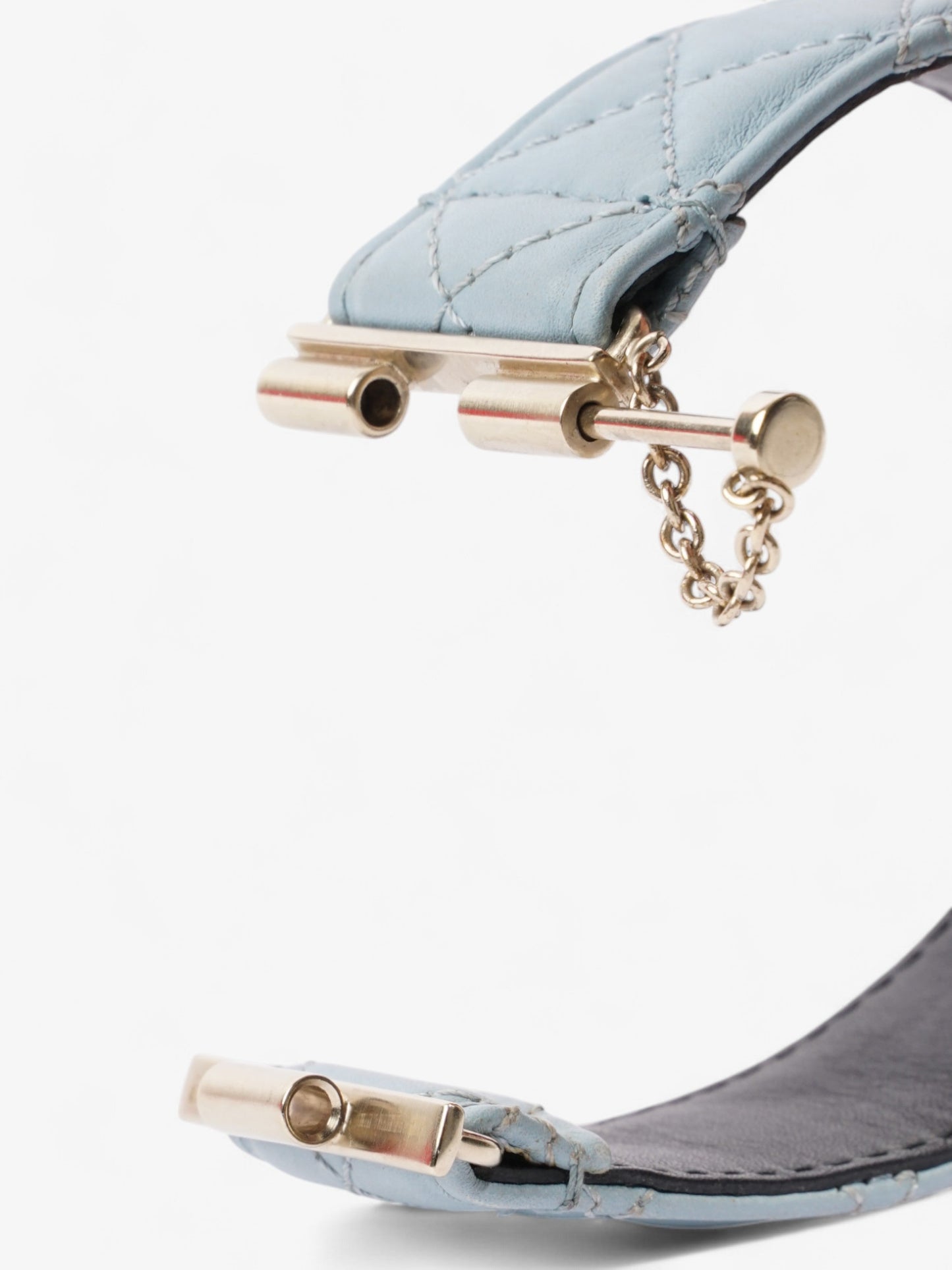 Chanel CC Pearl Cuff Bracelet Baby Blue / Light Gold Leather