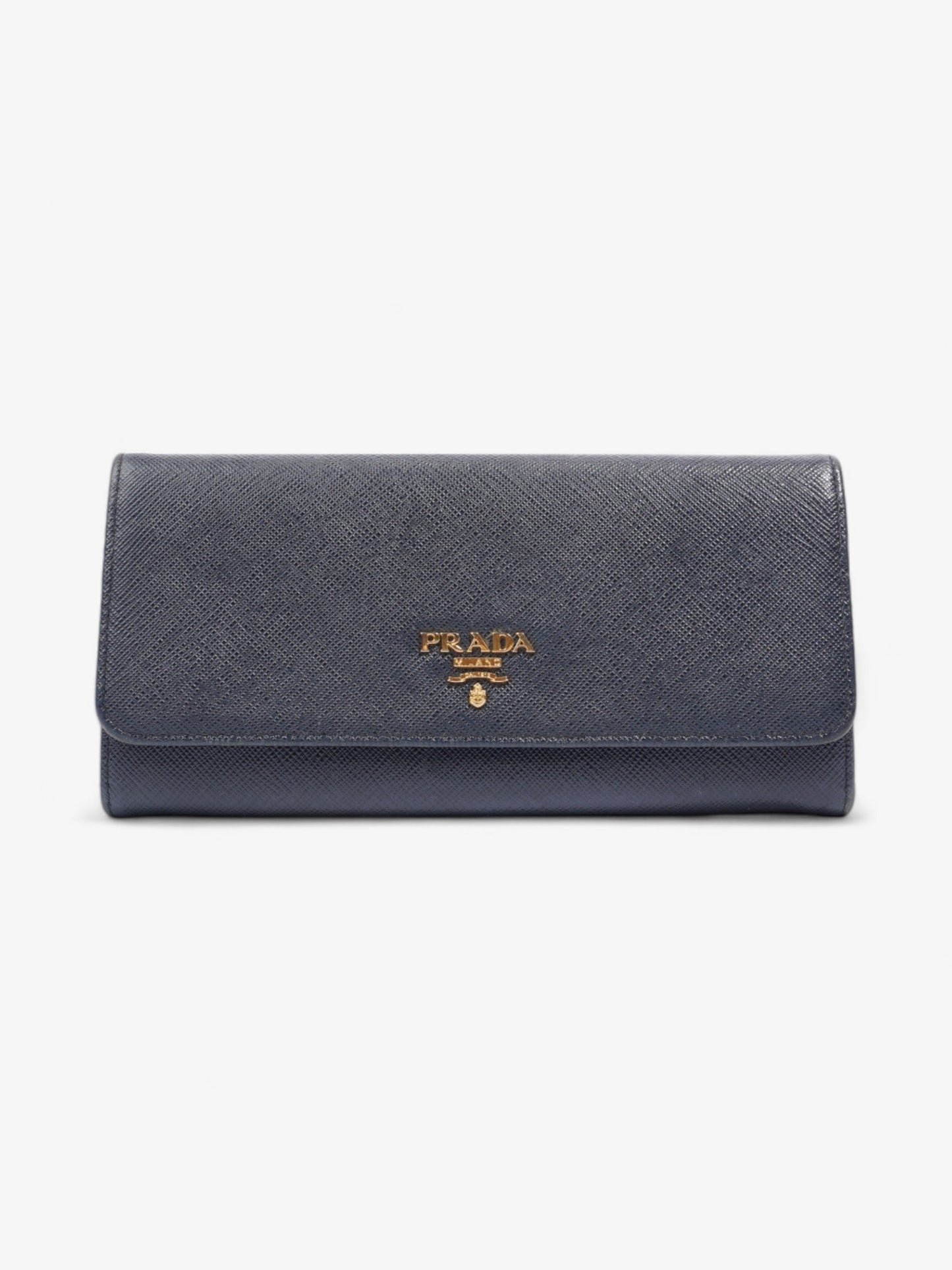 Prada Continental Wallet Navy Blue Saffiano Leather