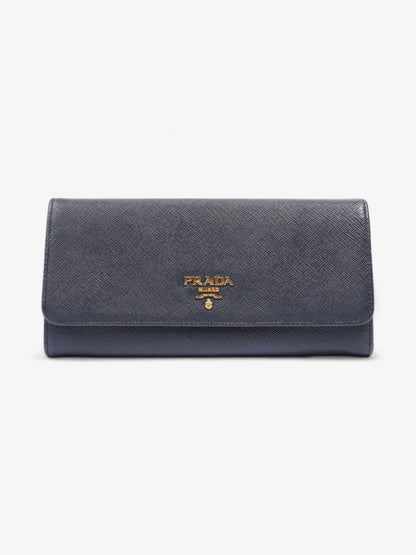Prada Continental Wallet Navy Blue Saffiano Leather