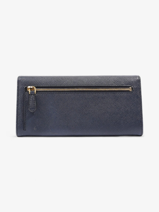 Prada Continental Wallet Navy Blue Saffiano Leather