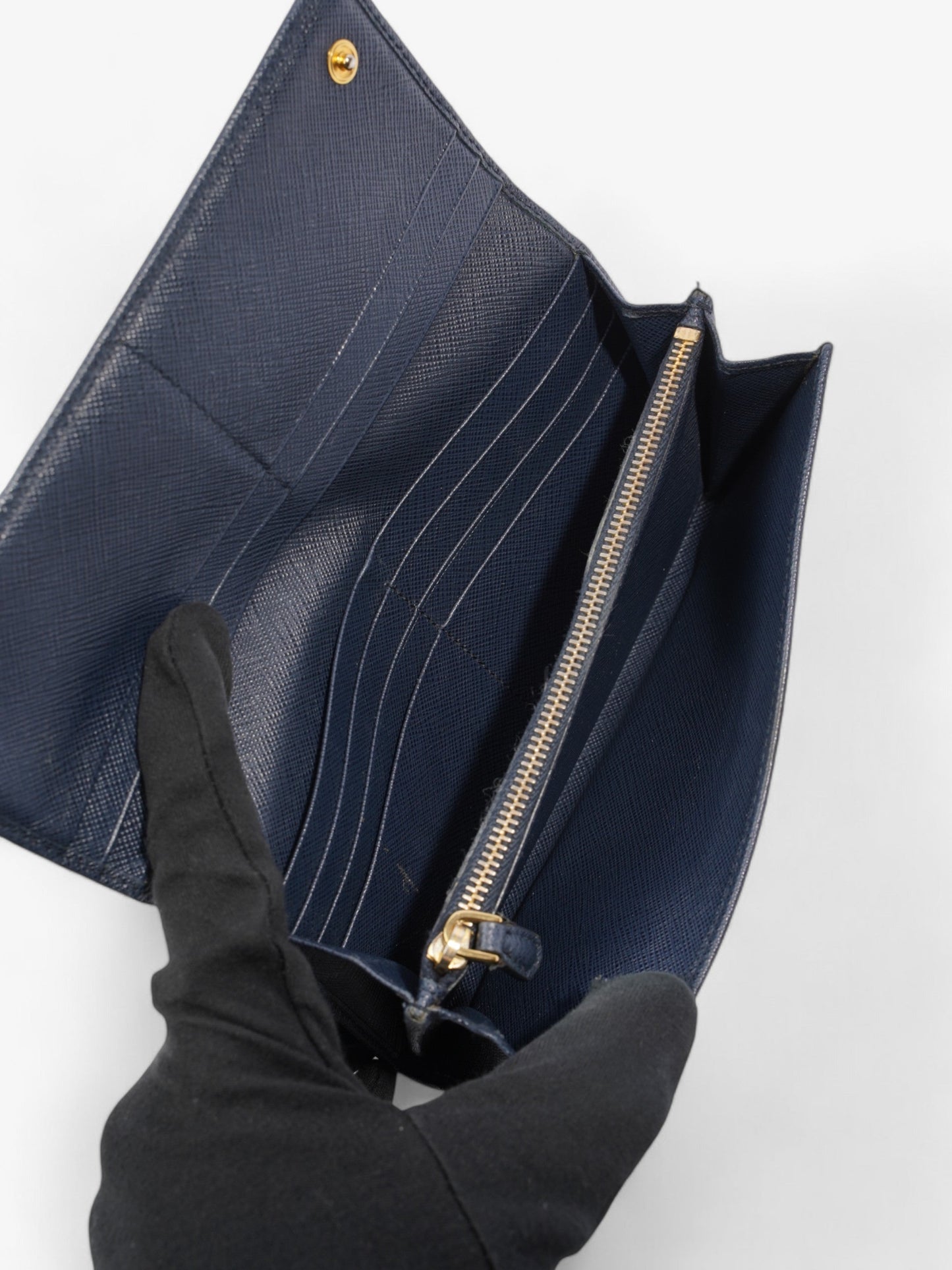 Prada Continental Wallet Navy Blue Saffiano Leather