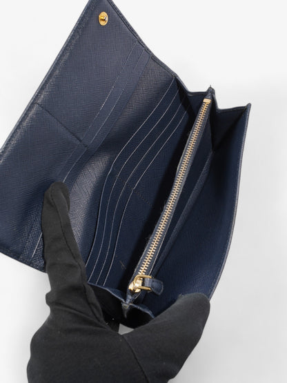 Prada Continental Wallet Navy Blue Saffiano Leather