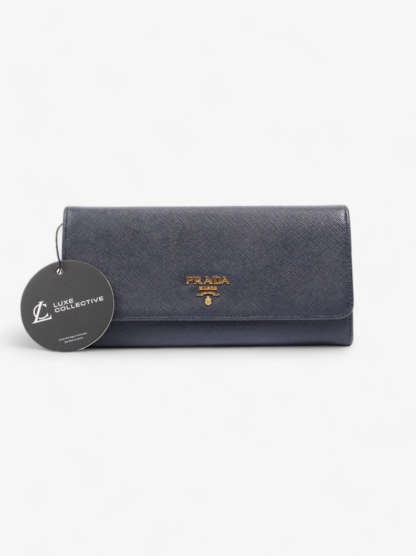 Prada Continental Wallet Navy Blue Saffiano Leather