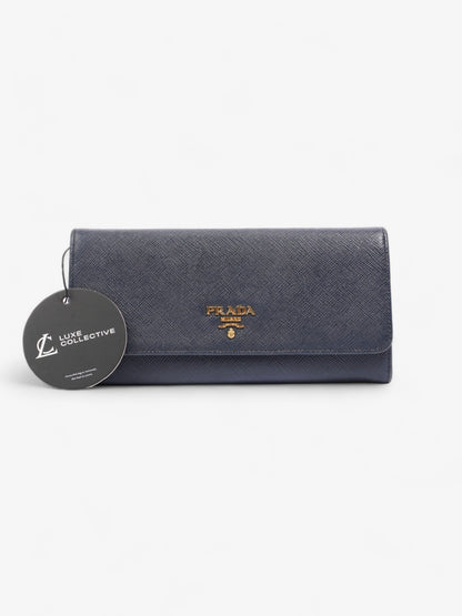 Prada Continental Wallet Navy Blue Saffiano Leather