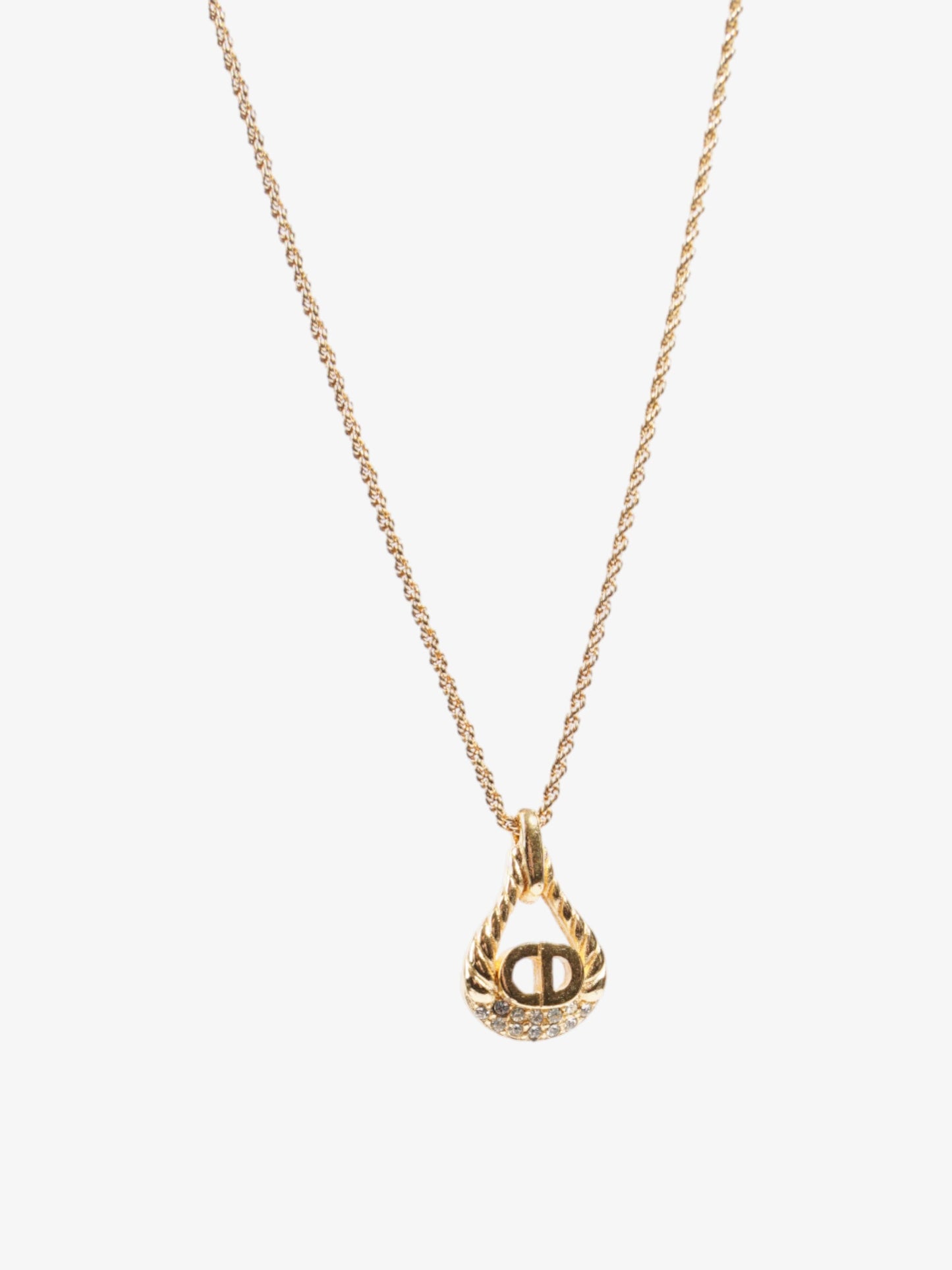 Christian Dior CD Pendant Logo Necklace Gold Base Metal