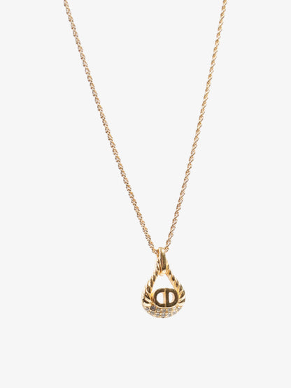 Christian Dior CD Pendant Logo Necklace Gold Base Metal