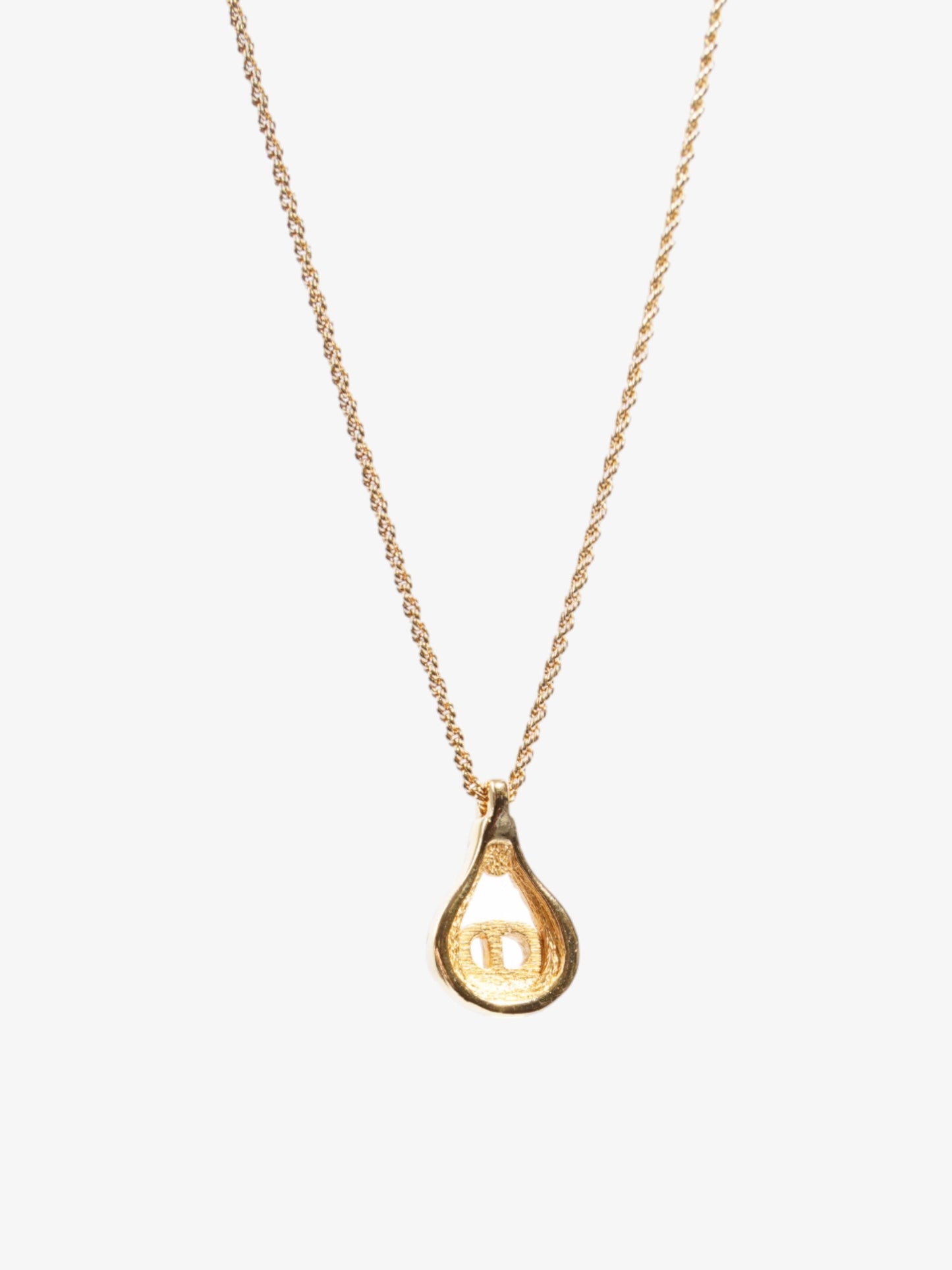Christian Dior CD Pendant Logo Necklace Gold Base Metal