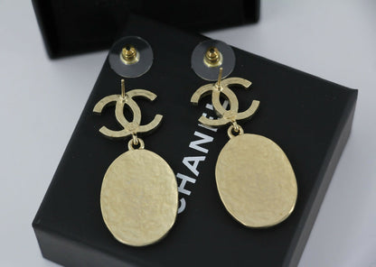 Chanel F21A Rhinestone CC Crown Dangle Stud Earrings