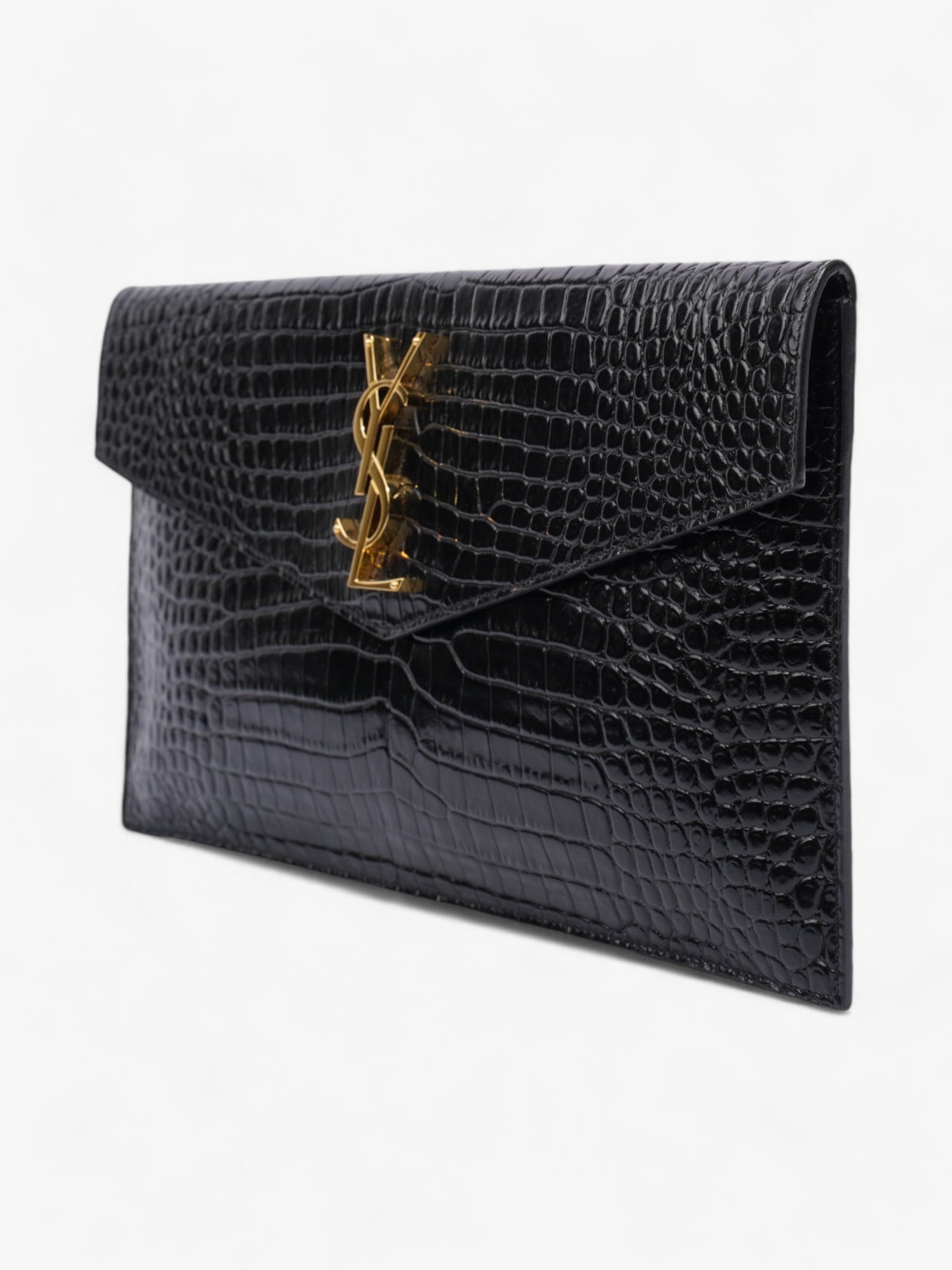 Saint Laurent Uptown Clutch Black Embossed Leather
