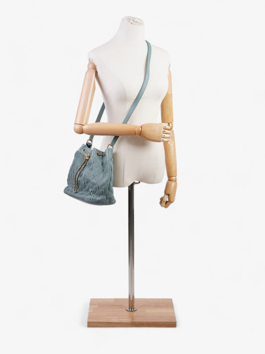 Chanel Pleated Drawstring Light Blue Leather