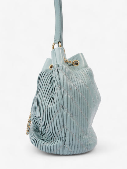 Chanel Pleated Drawstring Light Blue Leather