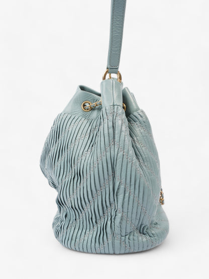 Chanel Pleated Drawstring Light Blue Leather