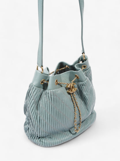 Chanel Pleated Drawstring Light Blue Leather