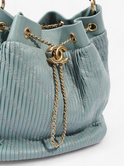 Chanel Pleated Drawstring Light Blue Leather