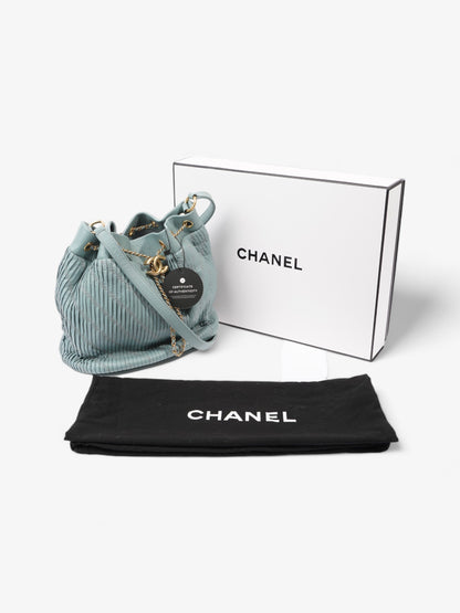 Chanel Pleated Drawstring Light Blue Leather