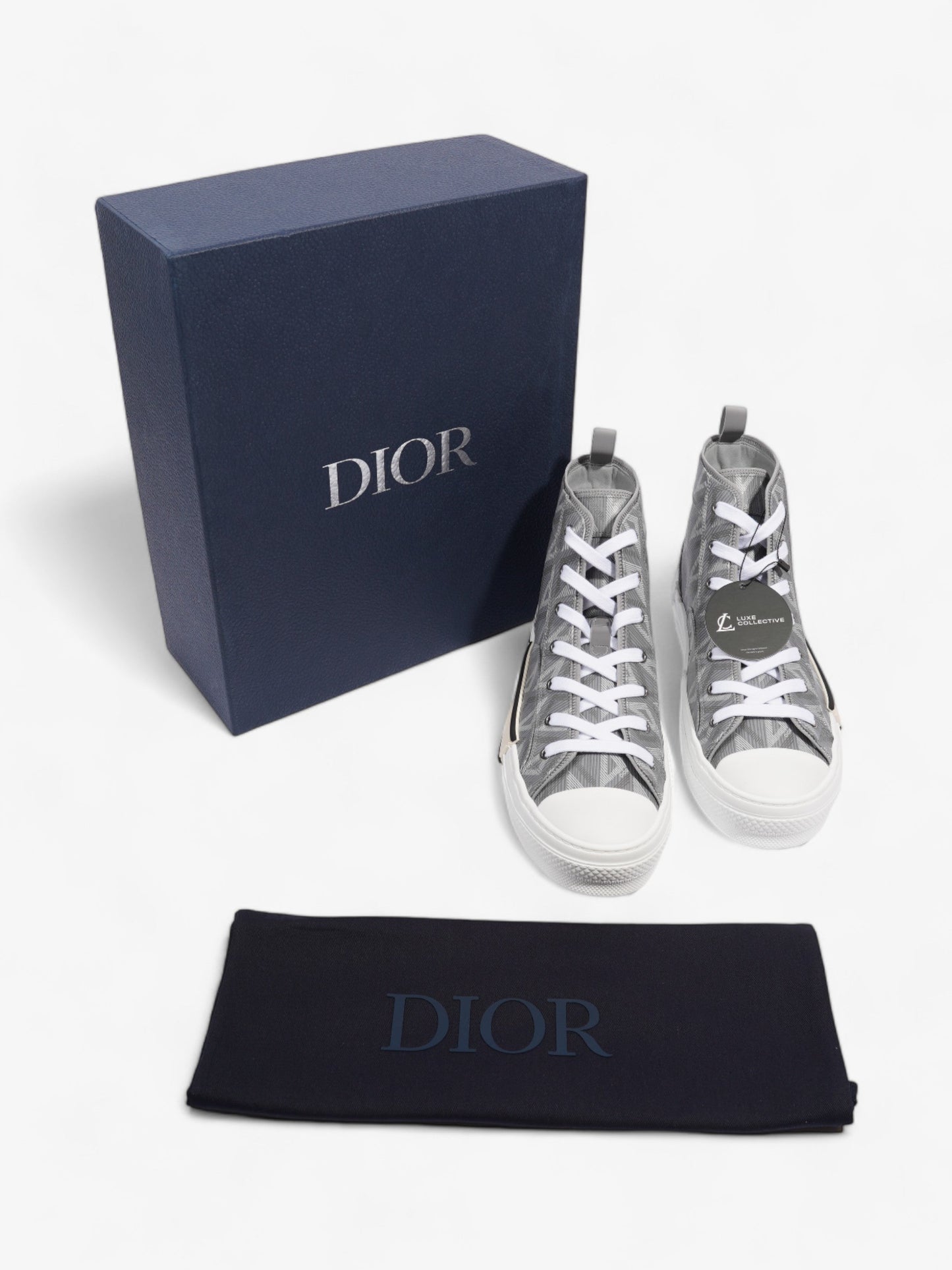 Christian Dior B23 CD Diamond Sneakers Grey / White Canvas EU 44 UK 10