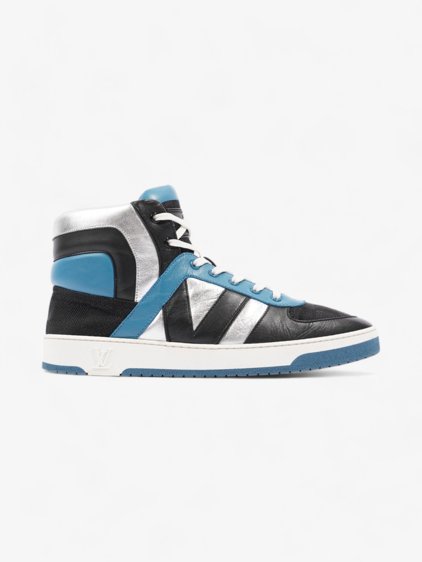 Louis Vuitton High Top Sneakers Black / Blue / Silver Leather EU 39.5 UK 6.5