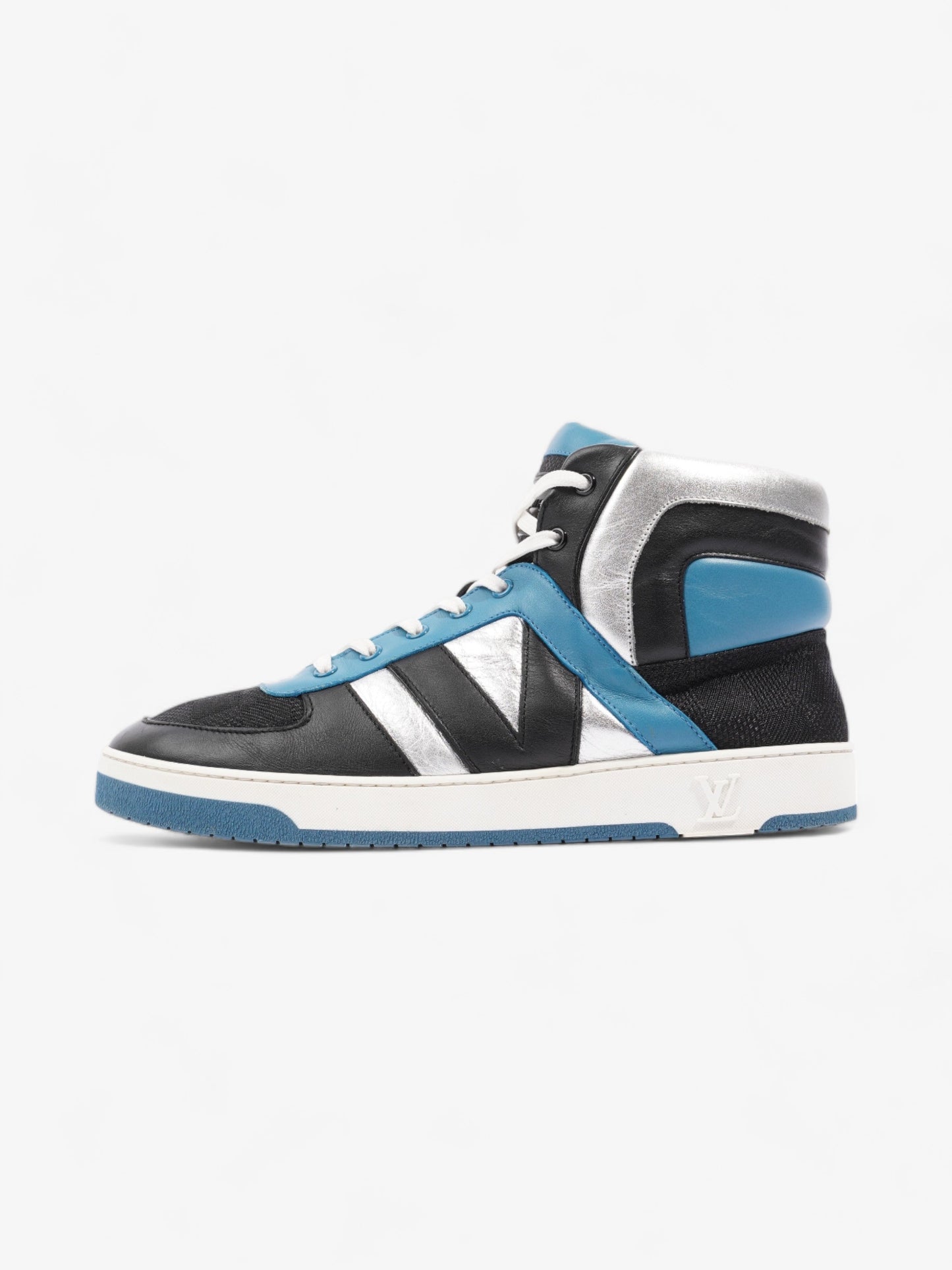 Louis Vuitton High Top Sneakers Black / Blue / Silver Leather EU 39.5 UK 6.5