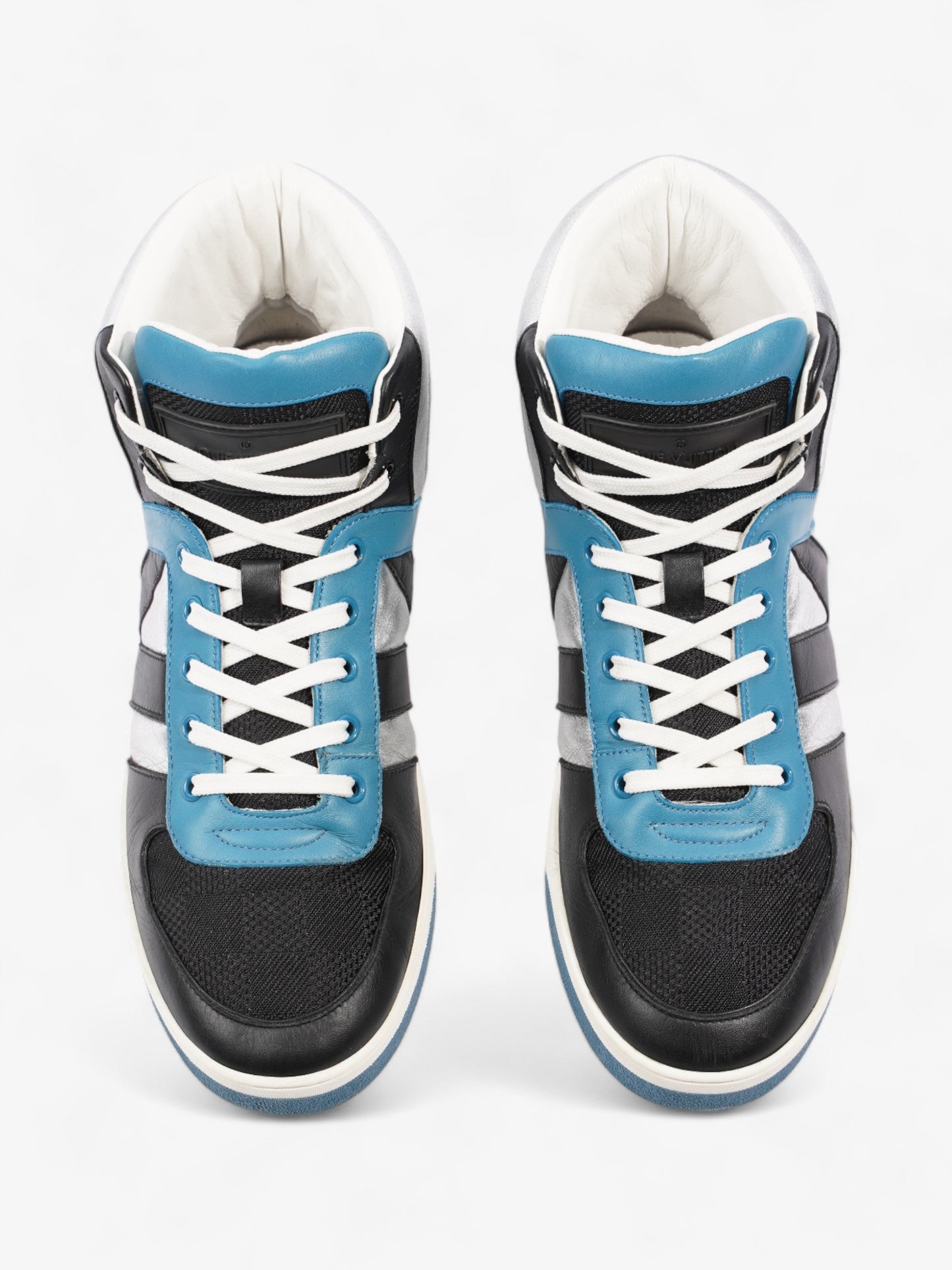 Louis Vuitton High Top Sneakers Black / Blue / Silver Leather EU 39.5 UK 6.5
