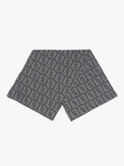 Fendi Logo Pattern Scarf Black / Grey Wool
