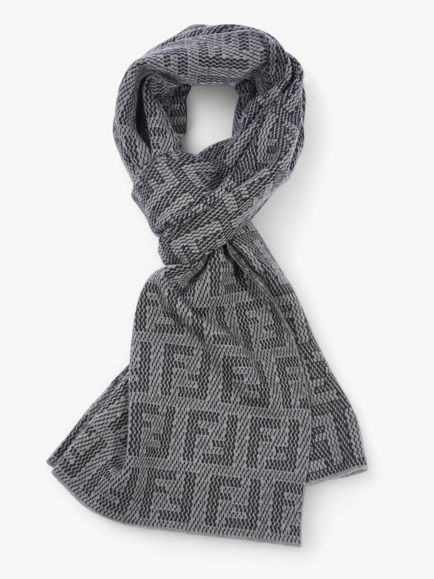 Fendi Logo Pattern Scarf Black / Grey Wool