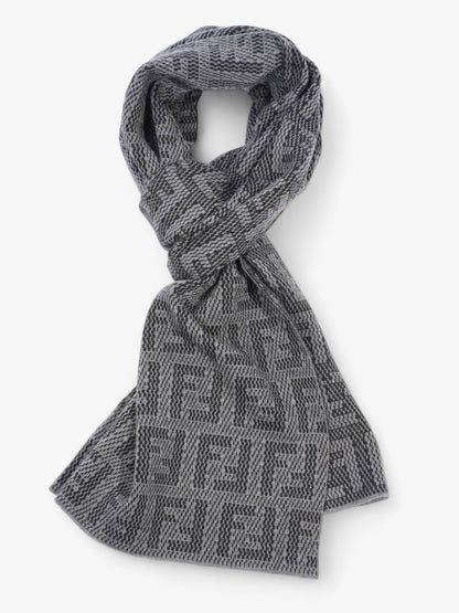 Fendi Logo Pattern Scarf Black / Grey Wool