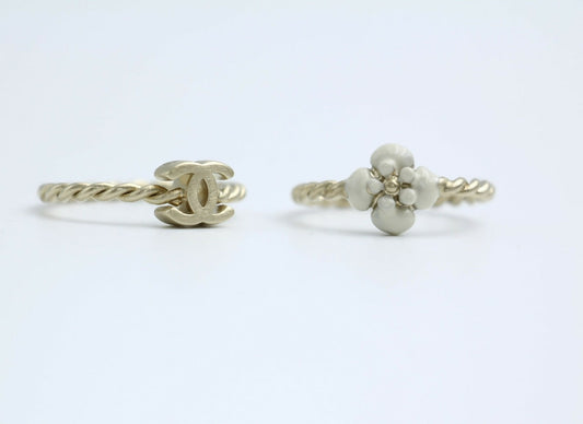 Chanel B11A Metal Camellia Two-Piece Ring Set