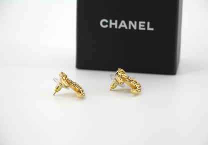 Chanel B19A Metal Square Embossed Gold CC Earrings
