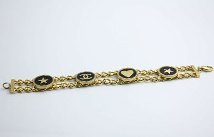 Chanel Vintage 01P Gold-plated & Enamel Star Heart Coin Bracelet