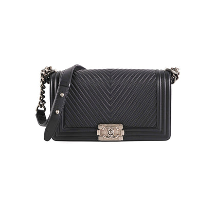 Chanel Old Medium Boy Chevron Black