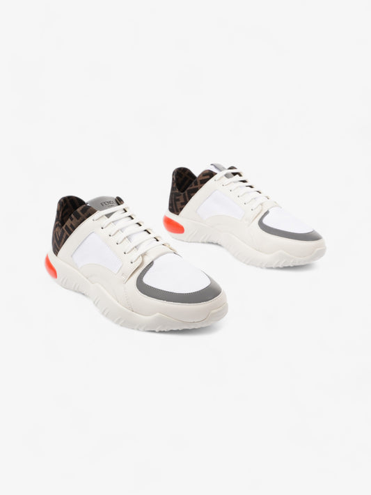 Fendi FF Logo Low Top Sneakers White / Brown / Red Canvas EU 42 UK 8