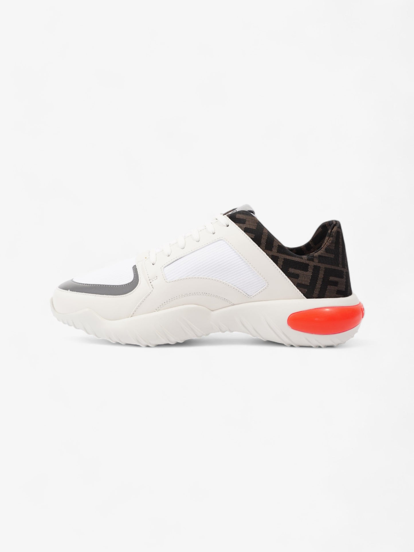 Fendi FF Logo Low Top Sneakers White / Brown / Red Canvas EU 42 UK 8