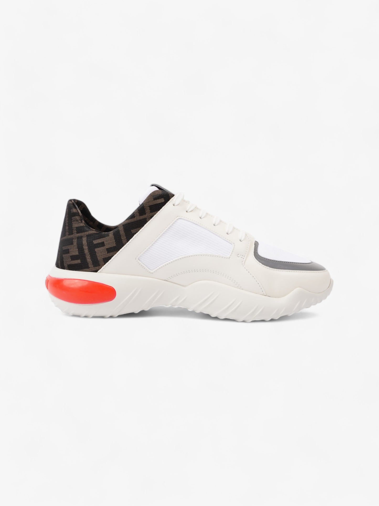 Fendi FF Logo Low Top Sneakers White / Brown / Red Canvas EU 42 UK 8
