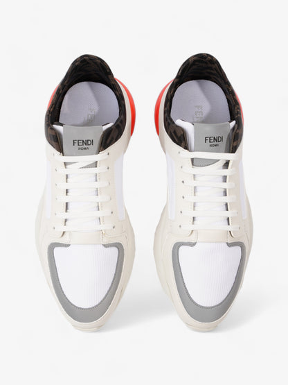 Fendi FF Logo Low Top Sneakers White / Brown / Red Canvas EU 42 UK 8