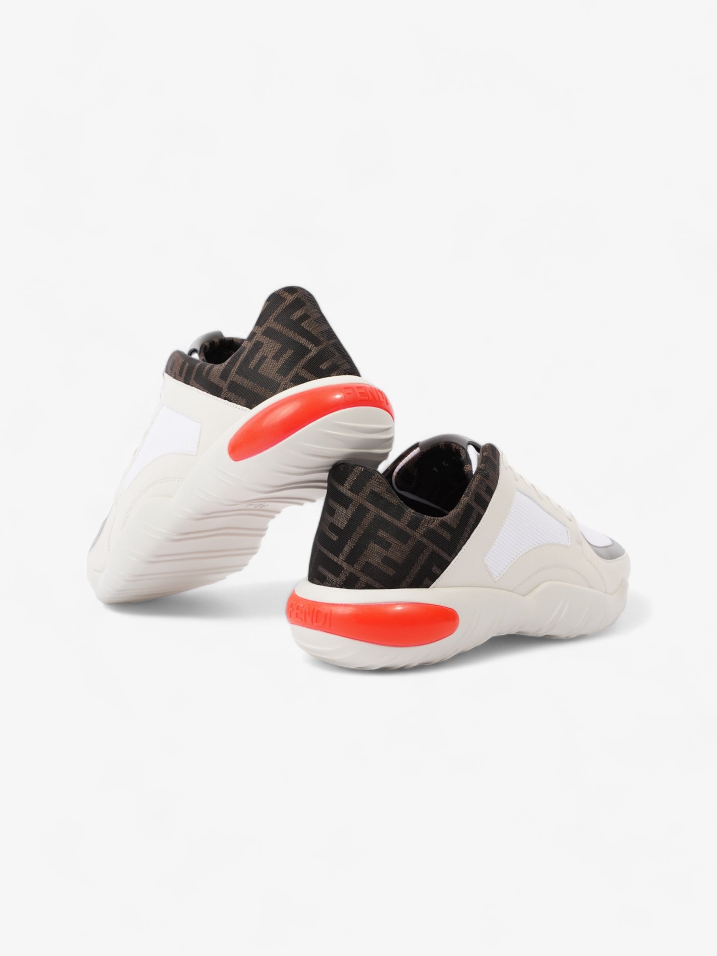 Fendi FF Logo Low Top Sneakers White / Brown / Red Canvas EU 42 UK 8