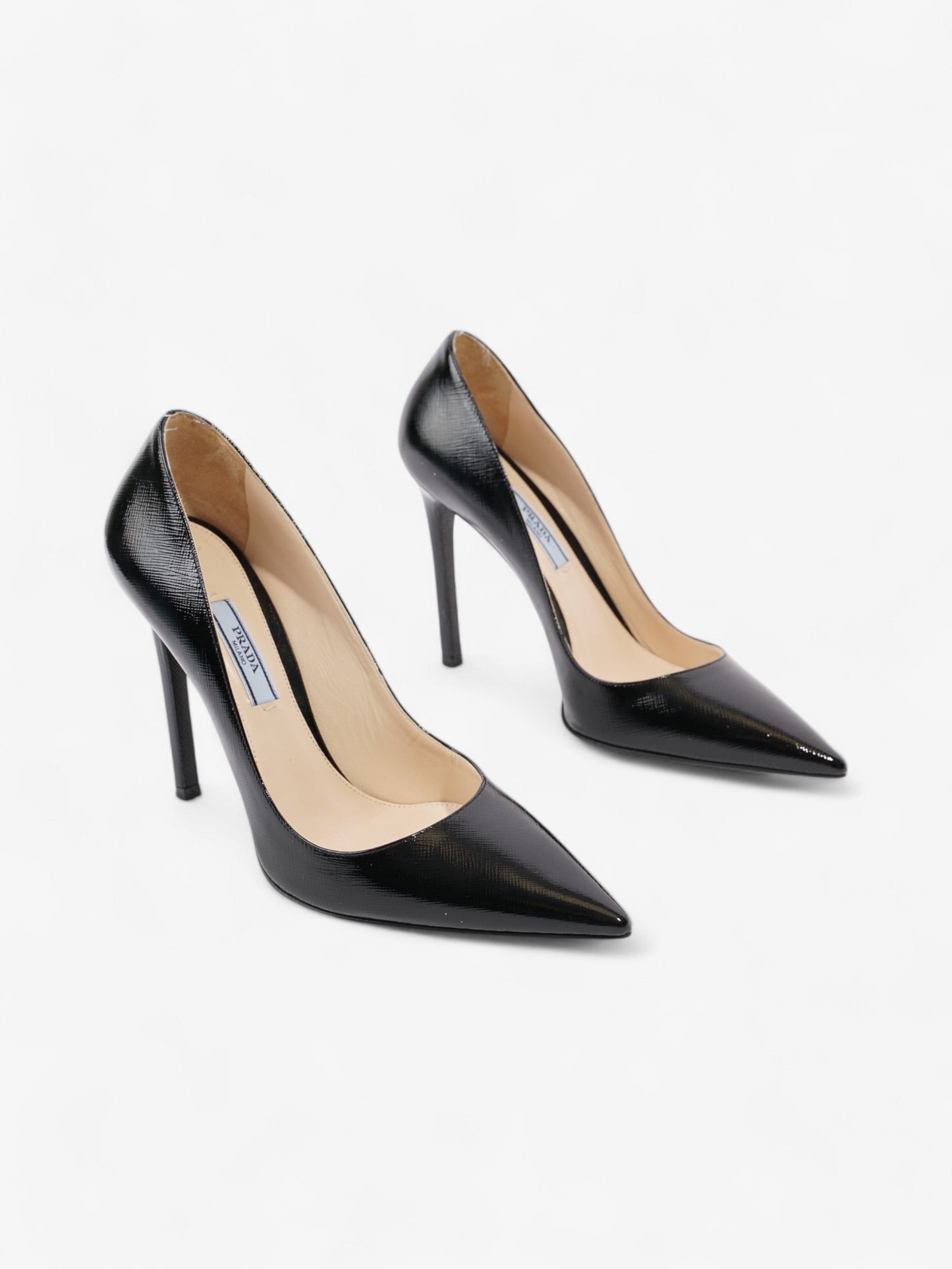 Prada Pointed Toe Heels Black Saffiano Leather EU 38 UK 5