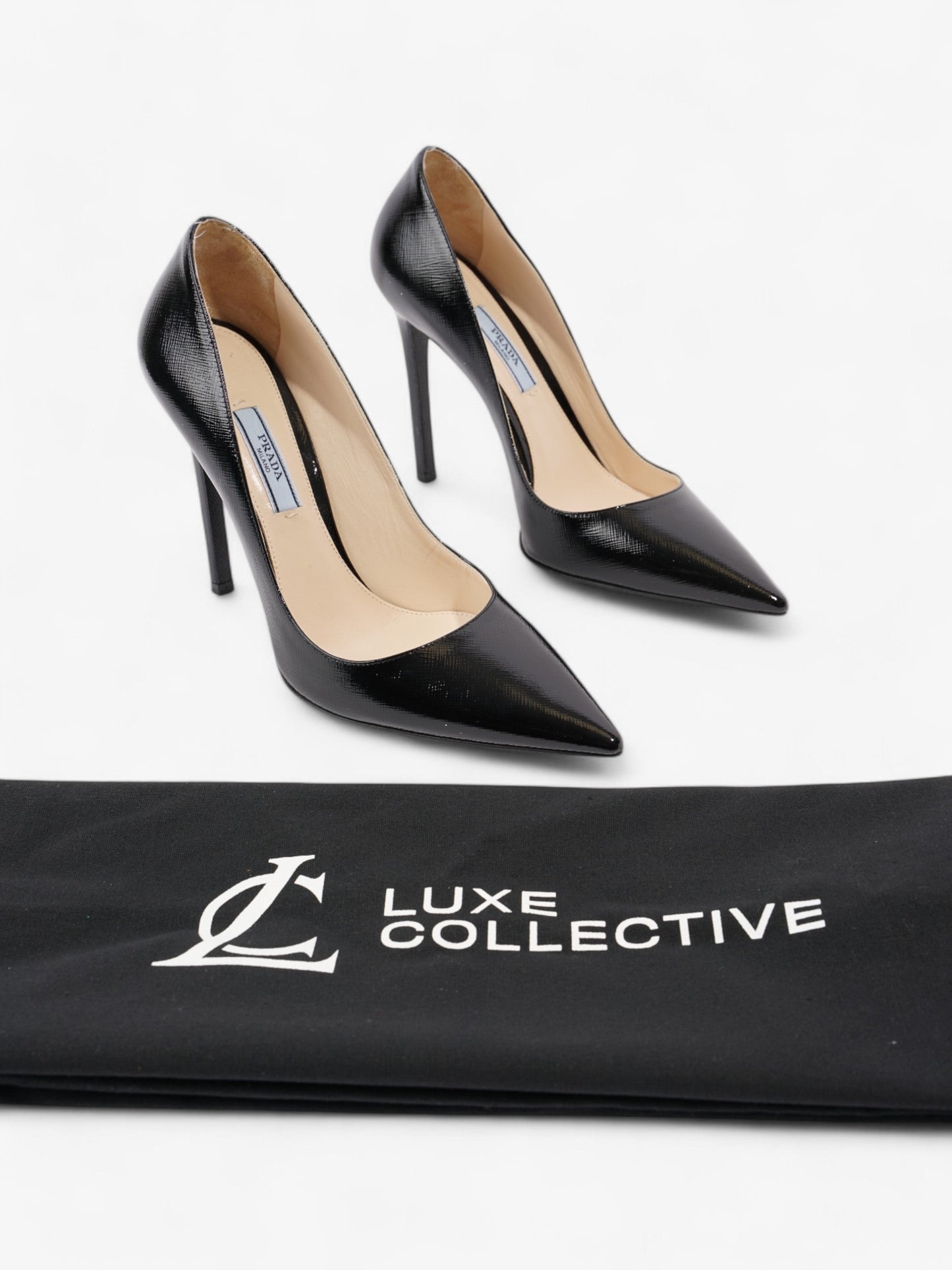 Prada Pointed Toe Heels Black Saffiano Leather EU 38 UK 5
