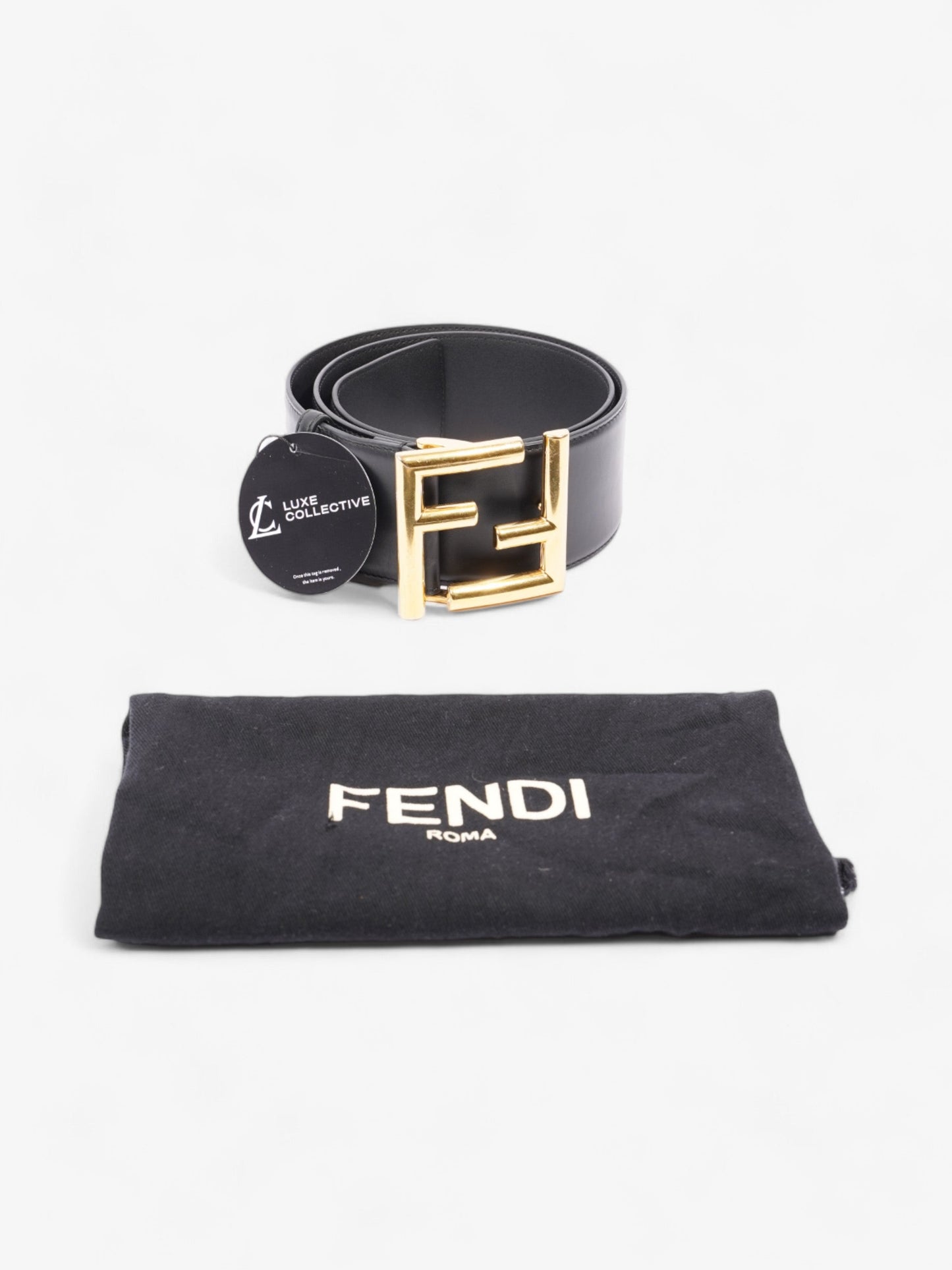 Fendi FF-Motif Wide Belt Black / Gold Leather 85cm / 34"