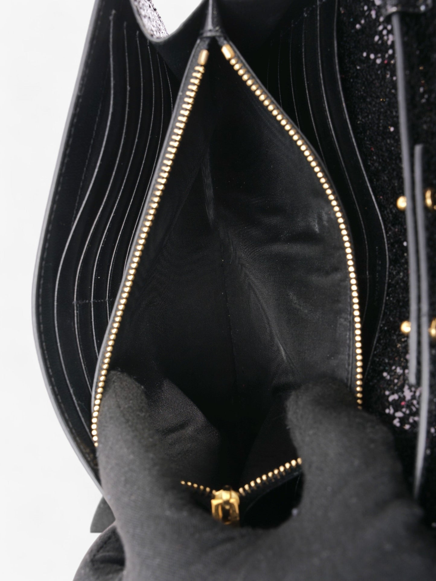 Saint Laurent Kate Chain Wallet Black Glitter Small