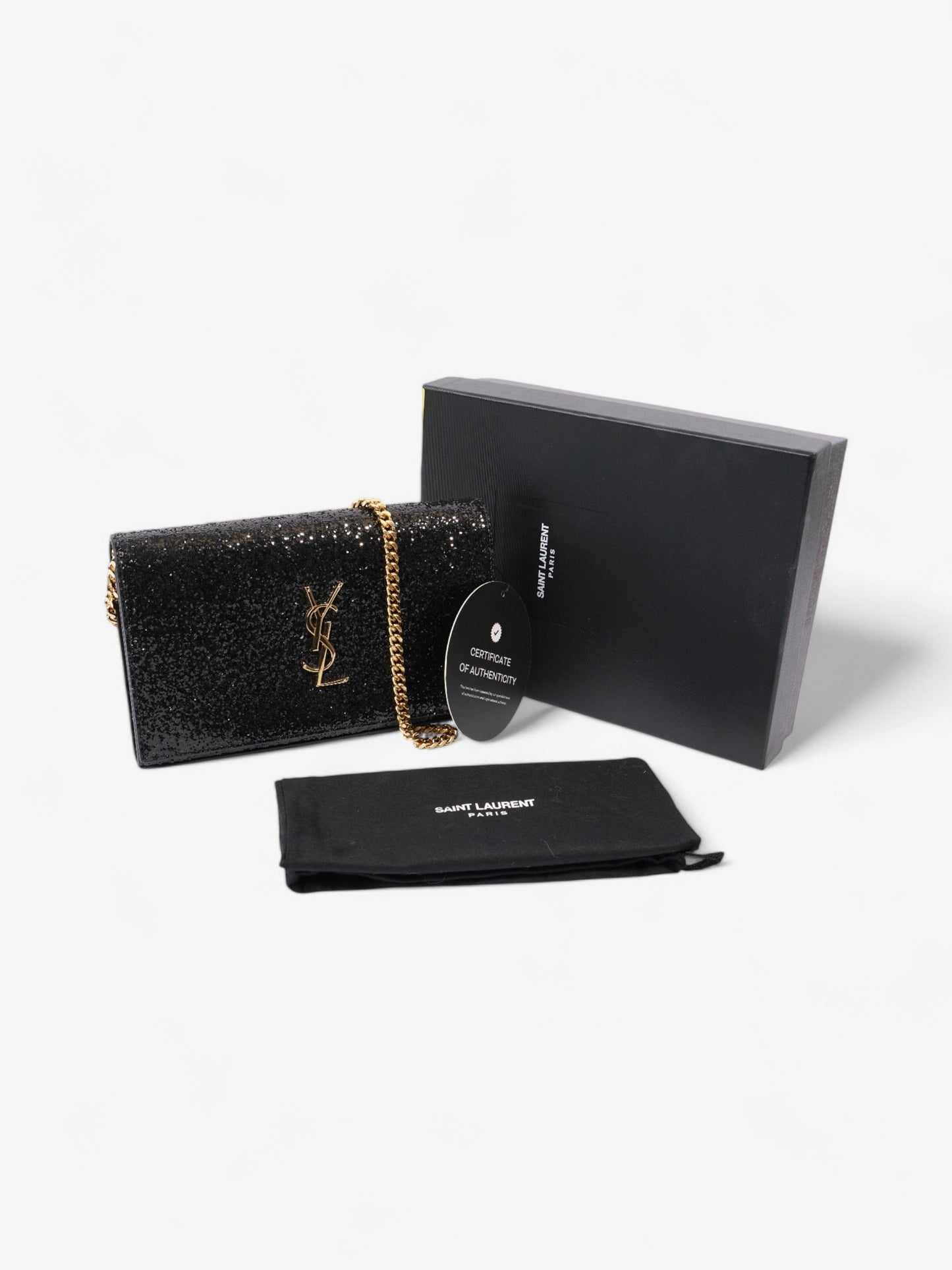 Saint Laurent Kate Chain Wallet Black Glitter Small
