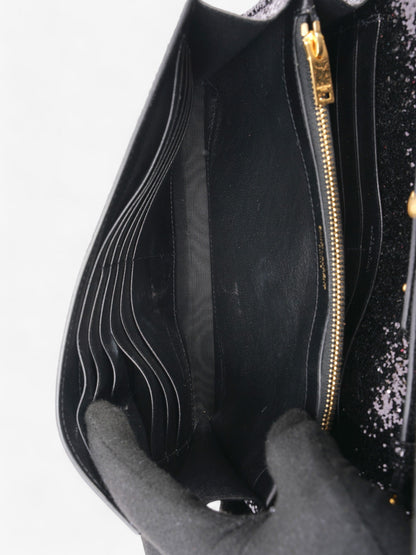 Saint Laurent Kate Chain Wallet Black Glitter Small