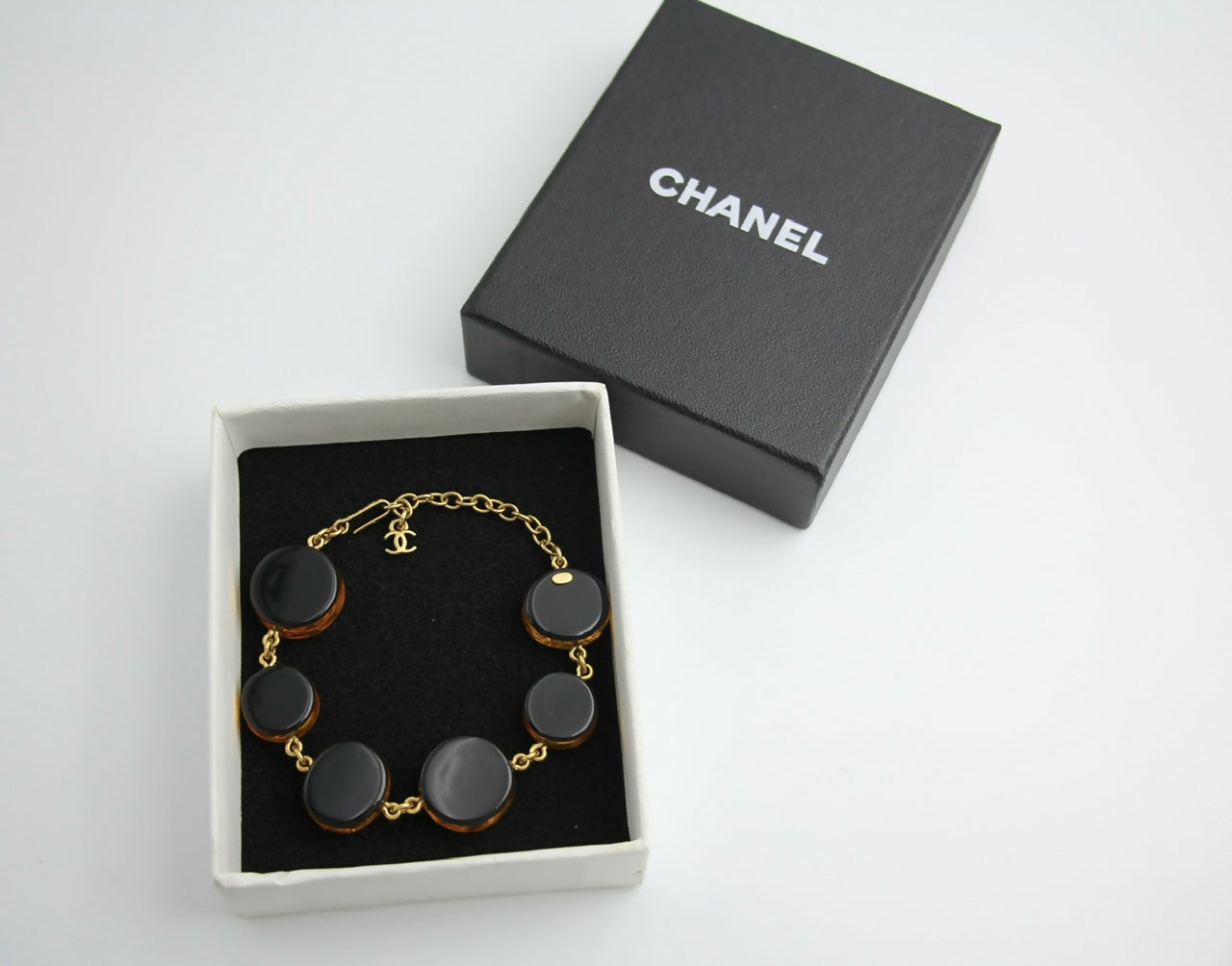 Chanel Vintage 98A Acrylic Dark Brown Turtle and Camellia Tortoise Shell Style Bracelet