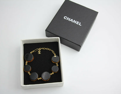 Chanel Vintage 98A Acrylic Dark Brown Turtle and Camellia Tortoise Shell Style Bracelet