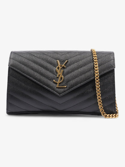Saint Laurent Cassandre Envelope Chain Wallet Black Grained Leather